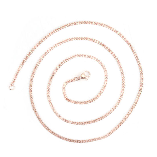 Picture of 1 Piece Vacuum Plating 304 Stainless Steel Curb Link Chain Necklace For DIY Jewelry Making Rose Gold 60cm(23 5/8") long, Chain Size: 3x2.2mm