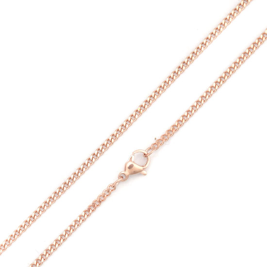 Picture of 1 Piece Vacuum Plating 304 Stainless Steel Curb Link Chain Necklace For DIY Jewelry Making Rose Gold 60cm(23 5/8") long, Chain Size: 3x2.2mm