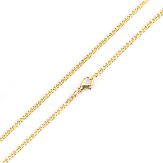 Picture of 1 Piece Vacuum Plating 304 Stainless Steel Curb Link Chain Necklace For DIY Jewelry Making Gold Plated 60cm(23 5/8") long, Chain Size: 3x2.2mm