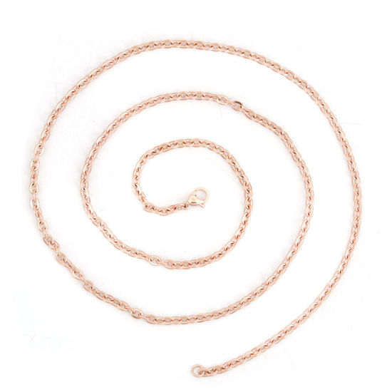 Picture of 1 Piece Vacuum Plating 304 Stainless Steel Link Cable Chain Necklace For DIY Jewelry Making Rose Gold 60cm(23 5/8") long, Chain Size: 4x3mm