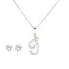 Picture of 304 Stainless Steel Jewelry Necklace Earrings Set Silver Tone Round Clear Cubic Zirconia 45.2cm(17 6/8") long, 5mm( 2/8") Dia., Post/ Wire Size: (20 gauge), 1 Set