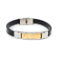 Picture of 304 Stainless Steel & Real Leather Bangles Bracelets Gold Plated & Silver Tone Black Rectangle Message " Amour " Clear Rhinestone 21.2cm(8 3/8") long, 1 Piece