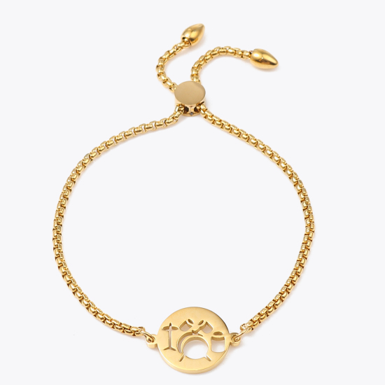 Imagen de 304 Acero Inoxidable Ajustable Slider/ Slide Pulsera Chapado en Oro Ronda geométrico 26.3cm - 25.3cm longitud, 50 Unidades