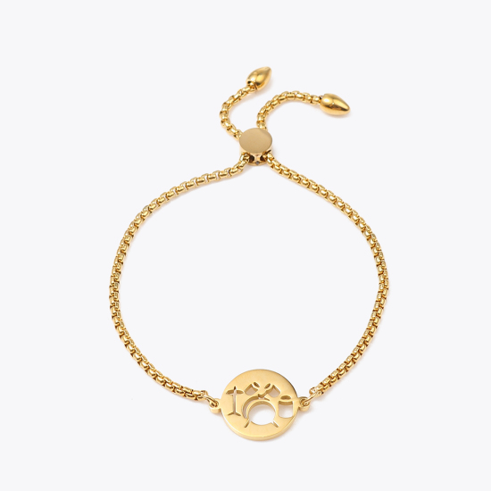 Imagen de 304 Acero Inoxidable Ajustable Slider/ Slide Pulsera Chapado en Oro Ronda geométrico 26.3cm - 25.3cm longitud, 50 Unidades