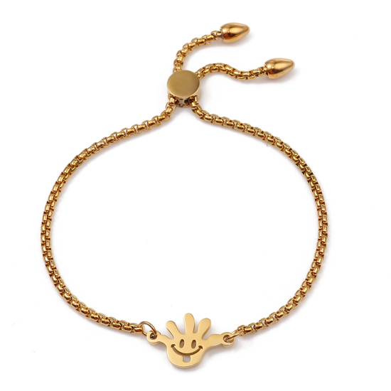 Imagen de 304 Acero Inoxidable Ajustable Slider/ Slide Pulsera Chapado en Oro Mano Reír 26.3cm - 25.3cm longitud, 1 Unidad