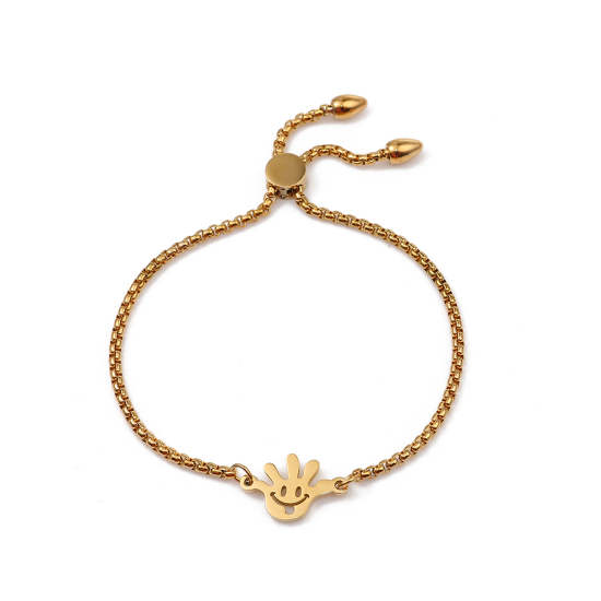 Imagen de 304 Acero Inoxidable Ajustable Slider/ Slide Pulsera Chapado en Oro Mano Reír 26.3cm - 25.3cm longitud, 1 Unidad