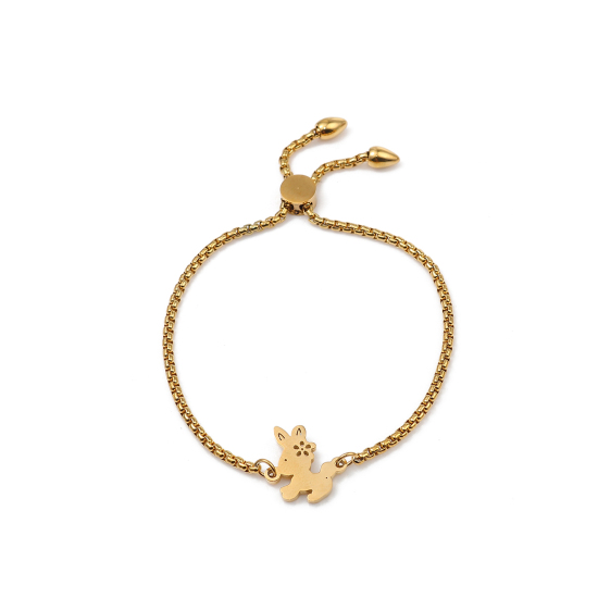 Bild von 304 Edelstahl Einstellbares Slider/ Slide Armband Schieberarmband Vergoldet Hase 25.3cm - 24.3cm lang, 1 Strang