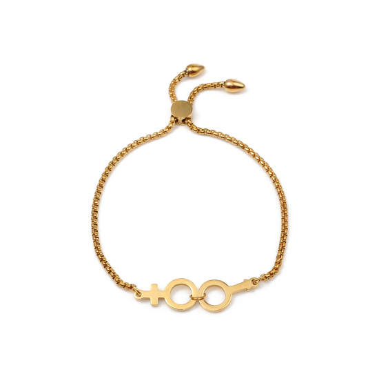 Imagen de 304 Acero Inoxidable Ajustable Slider/ Slide Pulsera Chapado en Oro Signo De Género 28cm longitud, 50 Unidades