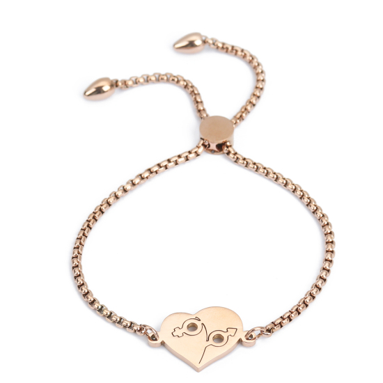 Bild von 304 Edelstahl Einstellbares Slider/ Slide Armband Schieberarmband Rosegold Herz Gender-Symbol 26.3cm - 25.3cm lang, 50 Strange