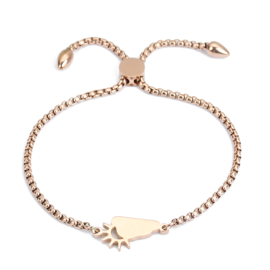 Immagine di 304 Acciaio Inossidabile Slider Regolabile Bolo Bracciale / Presentazione Oro Rosa Nuvole Sole 26.3cm - 25.3cm Lunghezza, 50 Pz