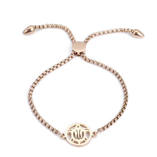 Bild von 304 Edelstahl Einstellbares Slider/ Slide Armband Schieberarmband Rosegold Rund Schildkröte 25.3cm - 24.3cm lang, 1 Strang