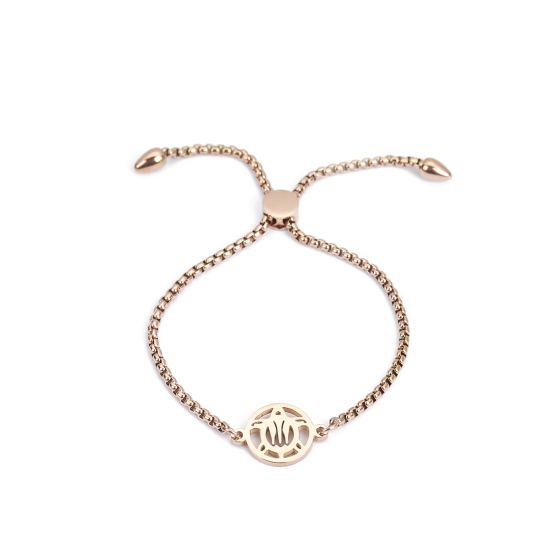 Bild von 304 Edelstahl Einstellbares Slider/ Slide Armband Schieberarmband Rosegold Rund Schildkröte 25.3cm - 24.3cm lang, 1 Strang