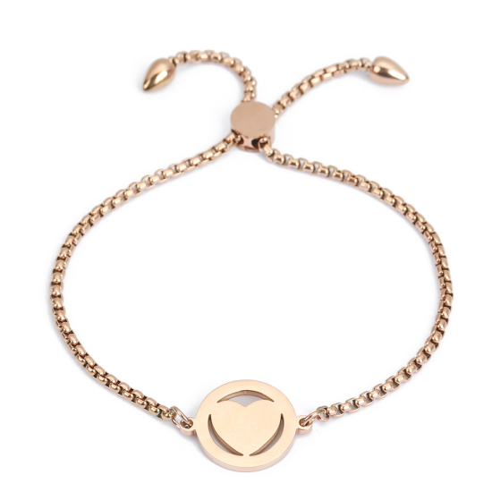 Bild von 304 Edelstahl Einstellbares Slider/ Slide Armband Schieberarmband Rosegold Rund Herz 26.3cm - 25.3cm lang, 1 Strang