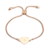 Imagen de 304 Acero Inoxidable Ajustable Slider/ Slide Pulsera Oro Rosa Ronda Corazón Transparente Rhinestone 25.3cm - 24.3cm longitud, 1 Unidad