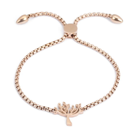 Imagen de 304 Acero Inoxidable Ajustable Slider/ Slide Pulsera Oro Rosa Árbol 25.3cm - 24.3cm longitud, 1 Unidad