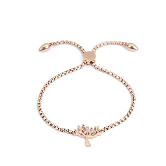 Imagen de 304 Acero Inoxidable Ajustable Slider/ Slide Pulsera Oro Rosa Árbol 25.3cm - 24.3cm longitud, 1 Unidad