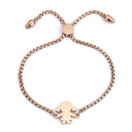 304 Stainless Steel Adjustable Slider/ Slide Bolo Bracelets Rose Gold Girl 26.3cm(10 3/8") long - 25.3cm(10") long, 1 Piece