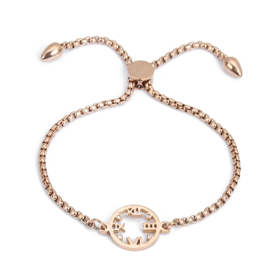 Imagen de 304 Acero Inoxidable Ajustable Slider/ Slide Pulsera Oro Rosa Reloj Transparente Rhinestone 26.3cm - 25.3cm longitud, 1 Unidad