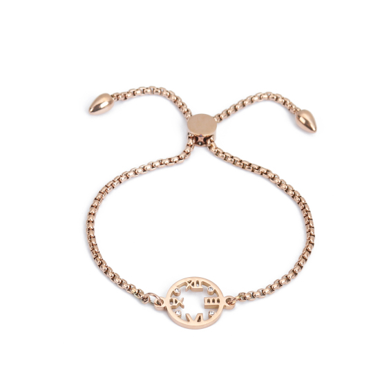 Imagen de 304 Acero Inoxidable Ajustable Slider/ Slide Pulsera Oro Rosa Reloj Transparente Rhinestone 26.3cm - 25.3cm longitud, 1 Unidad