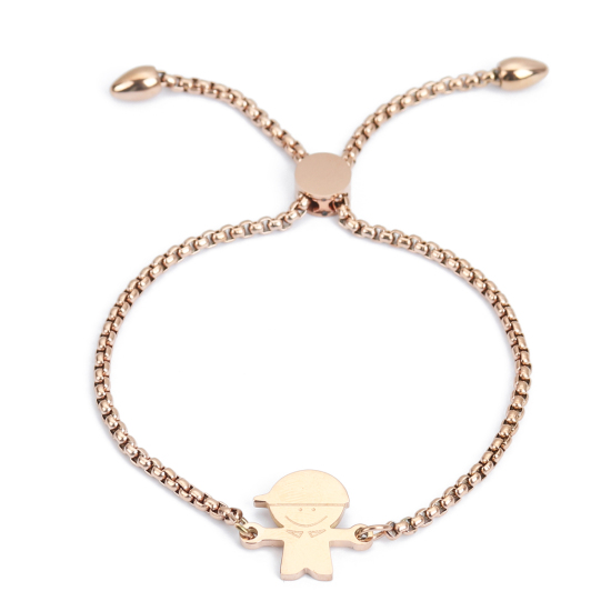 Imagen de 304 Acero Inoxidable Ajustable Slider/ Slide Pulsera Oro Rosa Chico 26.3cm - 25.3cm longitud, 1 Unidad