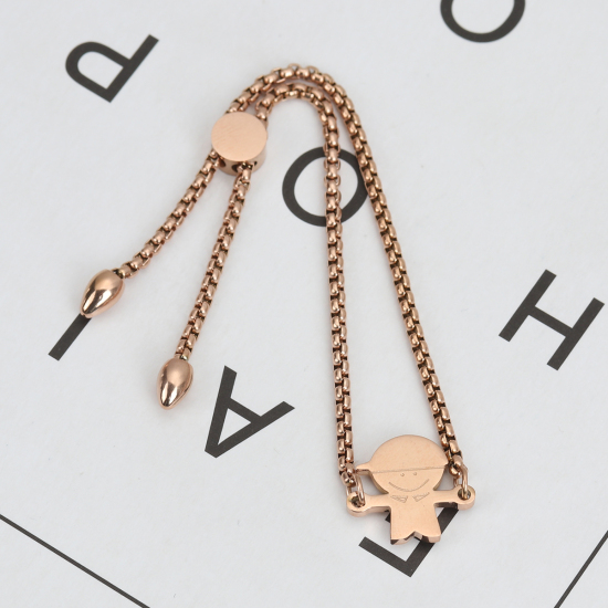 Imagen de 304 Acero Inoxidable Ajustable Slider/ Slide Pulsera Oro Rosa Chico 26.3cm - 25.3cm longitud, 1 Unidad