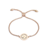 Imagen de 304 Acero Inoxidable Ajustable Slider/ Slide Pulsera Oro Rosa Ronda Hoja del Trébol 26.3cm - 25.3cm longitud, 1 Unidad