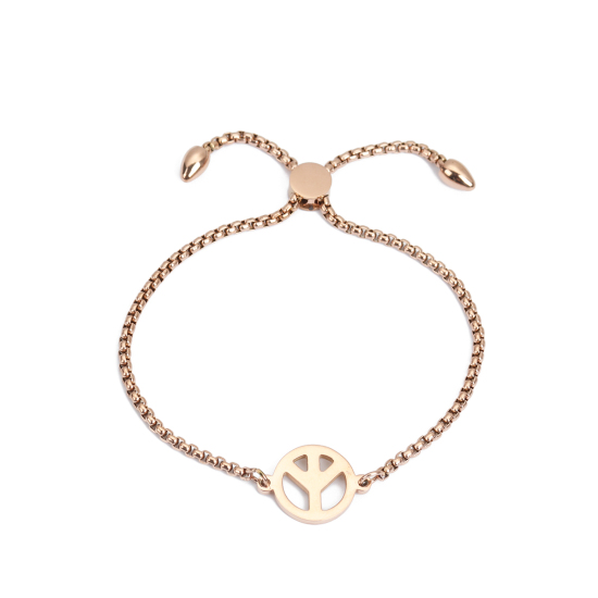 Immagine di 304 Acciaio Inossidabile Slider Regolabile Bolo Bracciale / Presentazione Oro Rosa Tondo 26.3cm - 25.3cm Lunghezza, 1 Pz