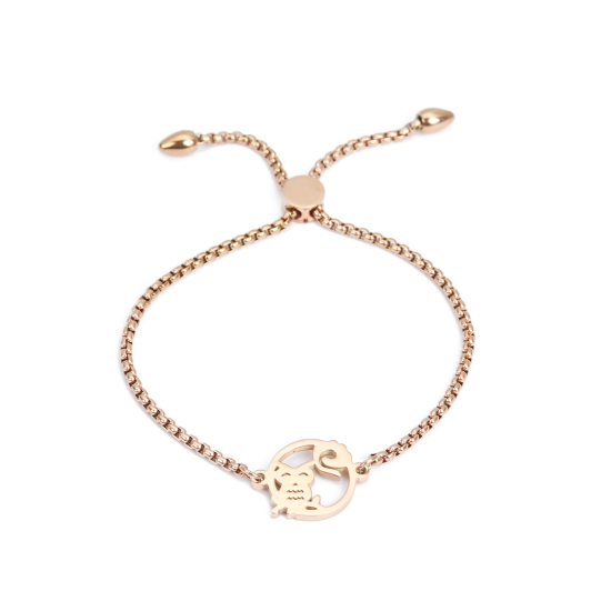 Bild von 304 Edelstahl Einstellbares Slider/ Slide Armband Schieberarmband Rosegold Rund Eule 25.3cm - 24.3cm lang, 50 Strange