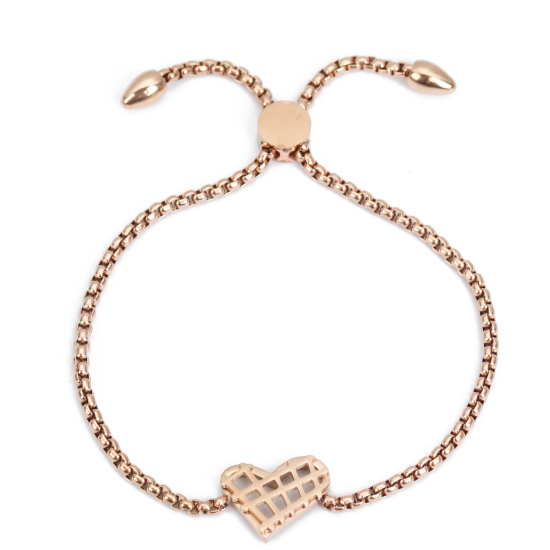 Bild von 304 Edelstahl Einstellbares Slider/ Slide Armband Schieberarmband Rosegold Herz Filigran 23.6cm lang, 50 Strange