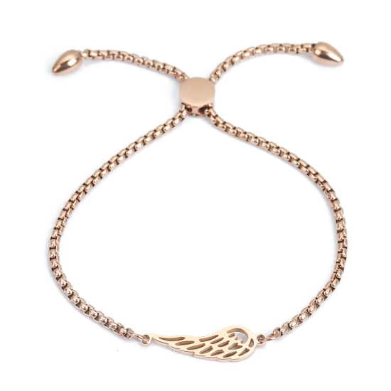 Bild von 304 Edelstahl Einstellbares Slider/ Slide Armband Schieberarmband Rosegold Flügel 26.3cm - 25.3cm lang, 1 Strang