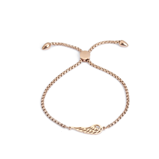 Bild von 304 Edelstahl Einstellbares Slider/ Slide Armband Schieberarmband Rosegold Flügel 26.3cm - 25.3cm lang, 1 Strang