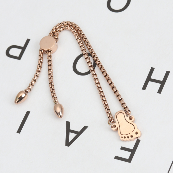 Image de Bracelet Bolo Réglable Nœud Glissé en 304 Acier Inoxydable Or Rose Pieds 25.3cm - 24.3cm long, 1 Pièce
