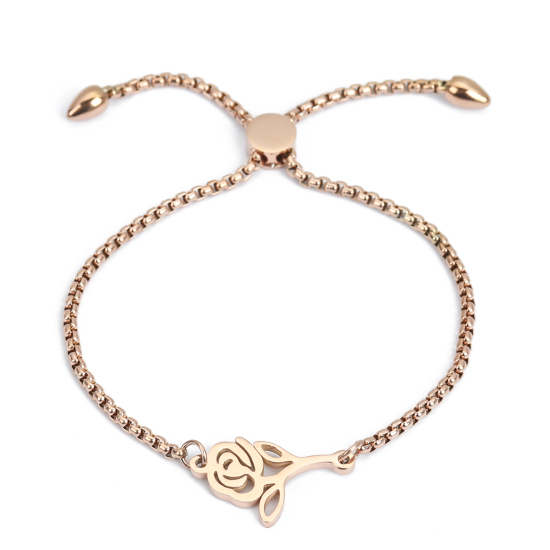 Immagine di 304 Acciaio Inossidabile Slider Regolabile Bolo Bracciale / Presentazione Oro Rosa Rosa 26.3cm - 25.3cm Lunghezza, 50 Pz