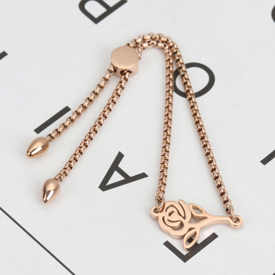 Immagine di 304 Acciaio Inossidabile Slider Regolabile Bolo Bracciale / Presentazione Oro Rosa Rosa 26.3cm - 25.3cm Lunghezza, 50 Pz