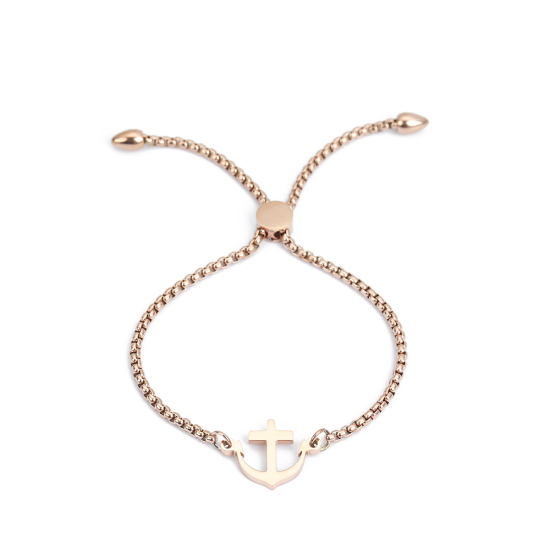 Bild von 304 Edelstahl Einstellbares Slider/ Slide Armband Schieberarmband Rosegold Anker 26.3cm - 25.3cm lang, 1 Strang