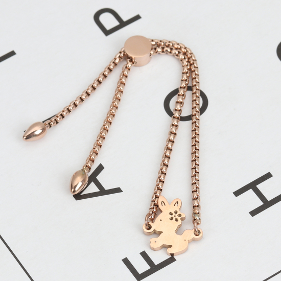 Imagen de 304 Acero Inoxidable Ajustable Slider/ Slide Pulsera Oro Rosa Conejo 26.3cm - 25.3cm longitud, 1 Unidad