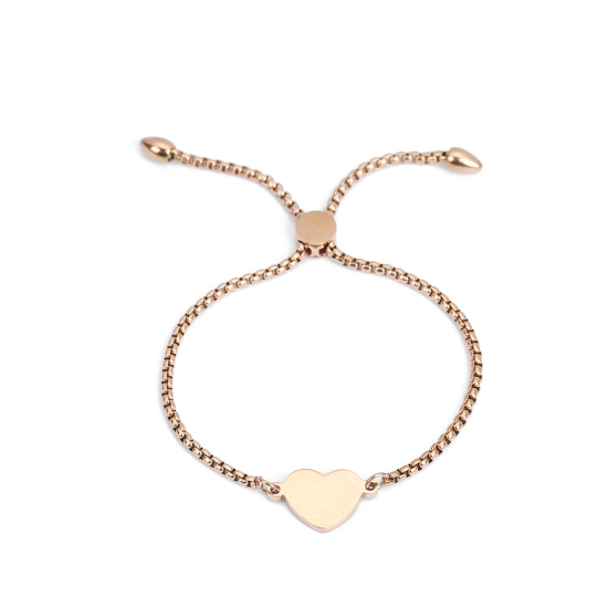 Immagine di 304 Acciaio Inossidabile Slider Regolabile Bolo Bracciale / Presentazione Oro Rosa Cuore 26.3cm - 25.3cm Lunghezza, 1 Pz
