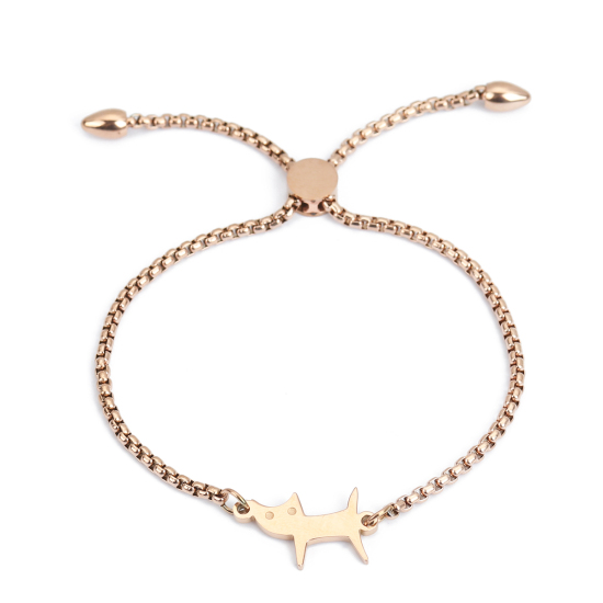 Bild von 304 Edelstahl Einstellbares Slider/ Slide Armband Schieberarmband Rosegold Katze 26.3cm - 25.3cm lang, 50 Strange