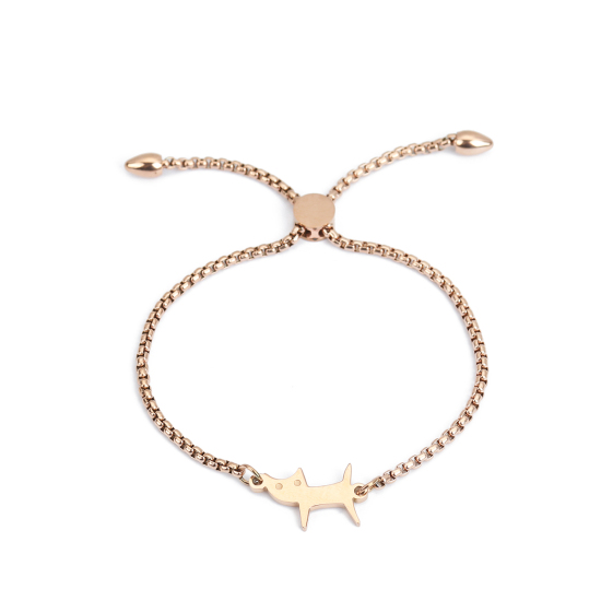 Bild von 304 Edelstahl Einstellbares Slider/ Slide Armband Schieberarmband Rosegold Katze 26.3cm - 25.3cm lang, 50 Strange