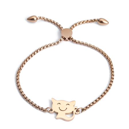 304ステンレス鋼 調整可能 スライダー ボーロ ブレスレット ローズゴールド 猫 26.3cm - 25.3cm 長さ、 1 本