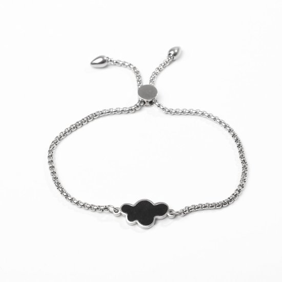 Picture of 304 Stainless Steel Adjustable Slider/ Slide Bolo Bracelets Silver Tone Cloud 26.3cm(10 3/8") - 25.3cm(10") long, 50 PCs