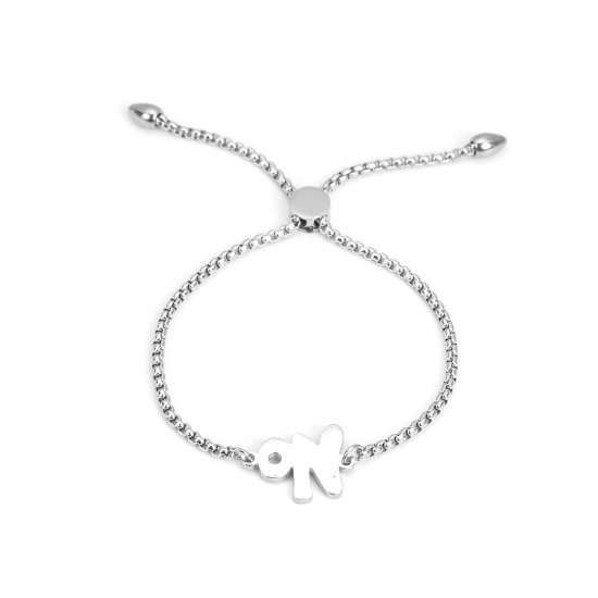 Bild von 304 Edelstahl Einstellbares Slider/ Slide Armband Schieberarmband Silberfarbe Message " NO " 26.3cm - 25.3cm lang, 50 Strange