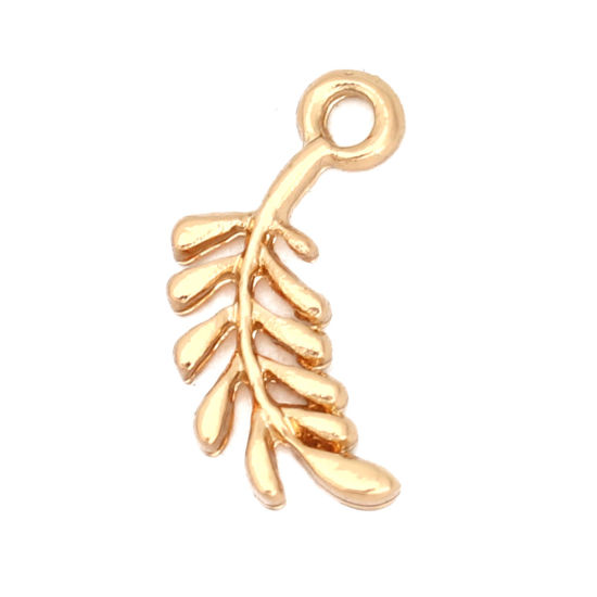 Imagen de Zamak Colgantes Charms Hoja Chapado en Oro 15mm x 8mm, 10 Unidades