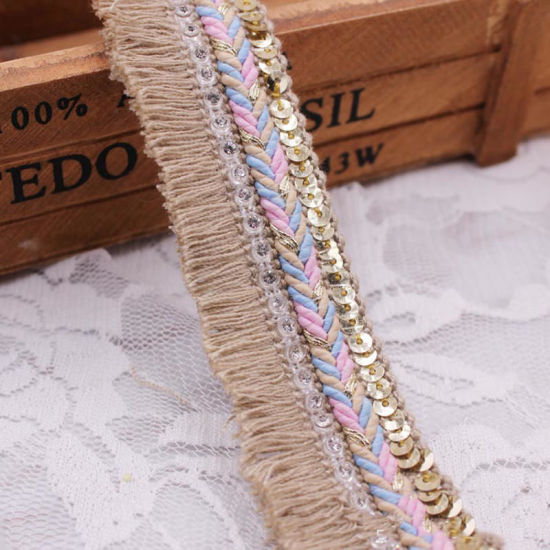 Picture of Polyester Fringe Tassel Trim Creamy-White Sequins 30mm, 1 Yard