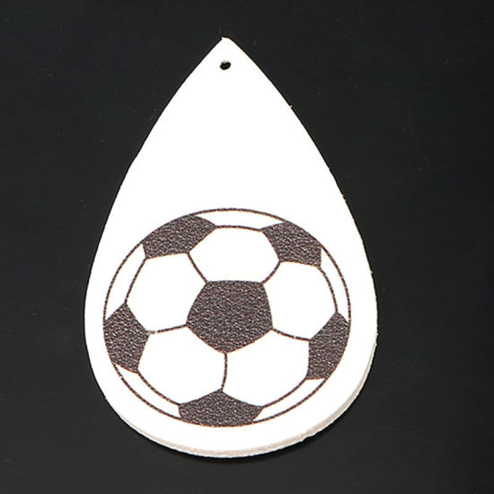Picture of PU Leather Sport Pendants Drop White Football 5.7cm x 3.7cm, 5 PCs
