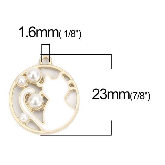 Immagine di Lega di Zinca + Acrilato Charms Tondo Oro Opaco Rosa Chiaro Gatto Imitata Perla 23mm x 20mm , 5 Pz