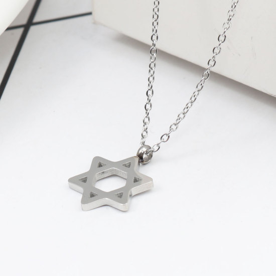 Imagen de 316 Acero Inoxidable Collares Tono de Plata Estrellas de cinco puntos 40cm - 39cm longitud, 1 Unidad