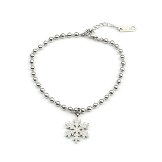 Picture of 316 Stainless Steel Bracelets Silver Tone Christmas Snowflake 18cm(7 1/8") - 16cm(6 2/8") long, 1 Piece