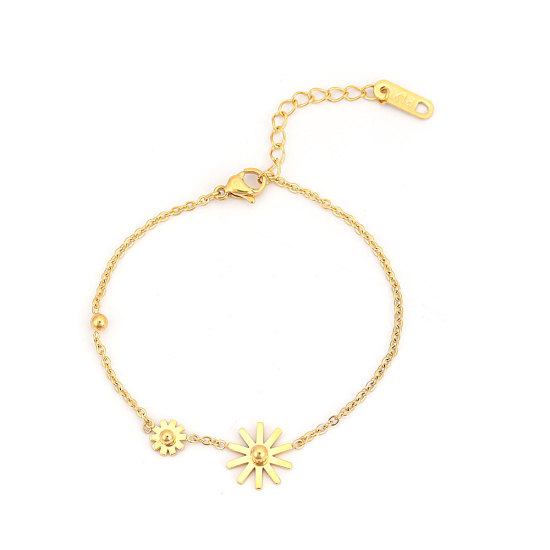 Image de Bracelets en 316 Acier Inoxydable Doré Marguerite 15cm long, 1 Pièce