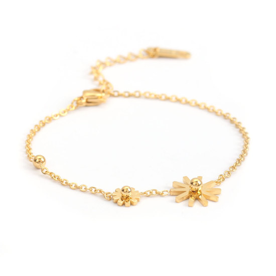 Image de Bracelets en 316 Acier Inoxydable Doré Marguerite 15cm long, 1 Pièce